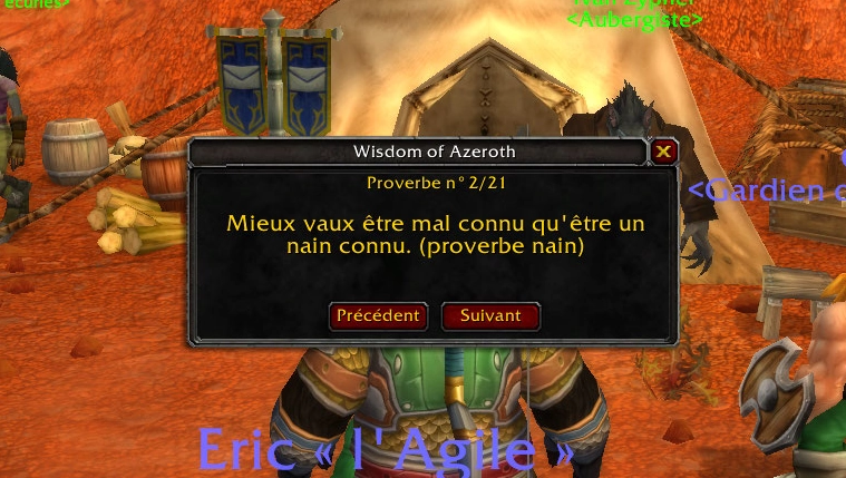 Capture d'écran de l'addon pour wow Wisdom of Azeroth
